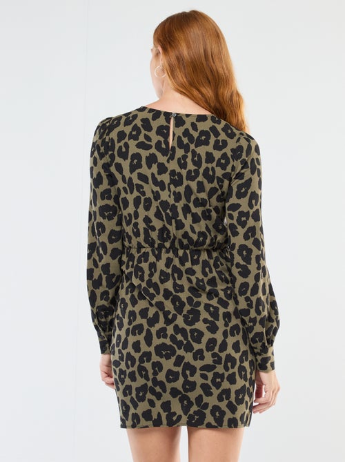 Vestido curto com estampado de leopardo e efeito drapeado - Kiabi