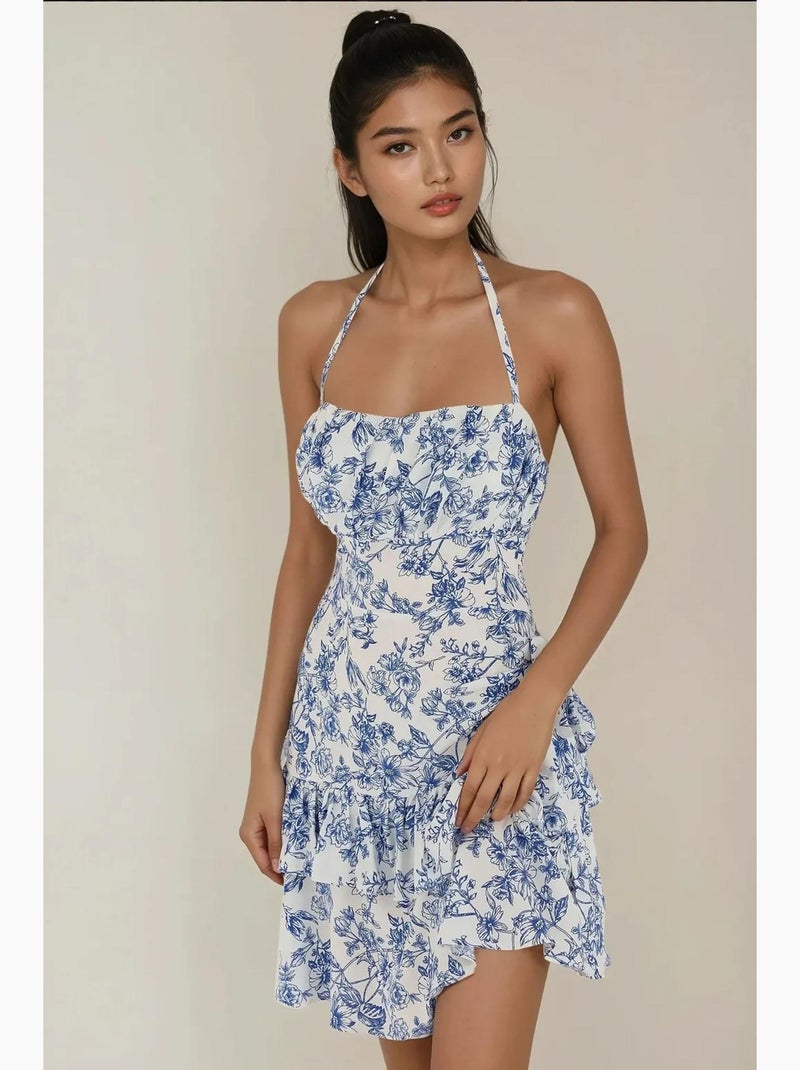 Vestido curto com estampado floral hiccup Azul - Kiabi