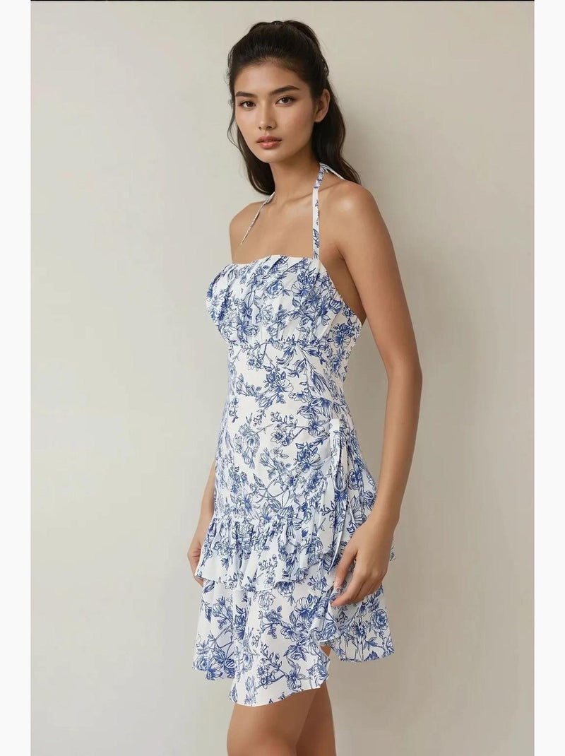 Vestido curto com estampado floral hiccup Azul - Kiabi