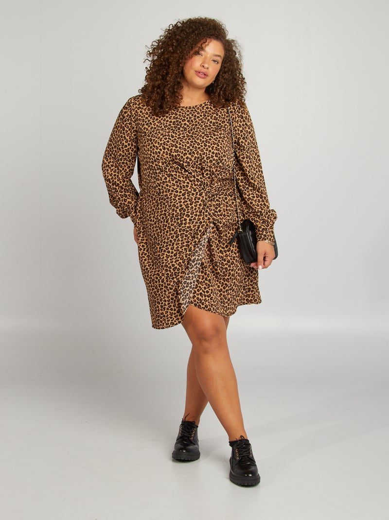 Vestido curto com estampado leopardo BEGE - Kiabi