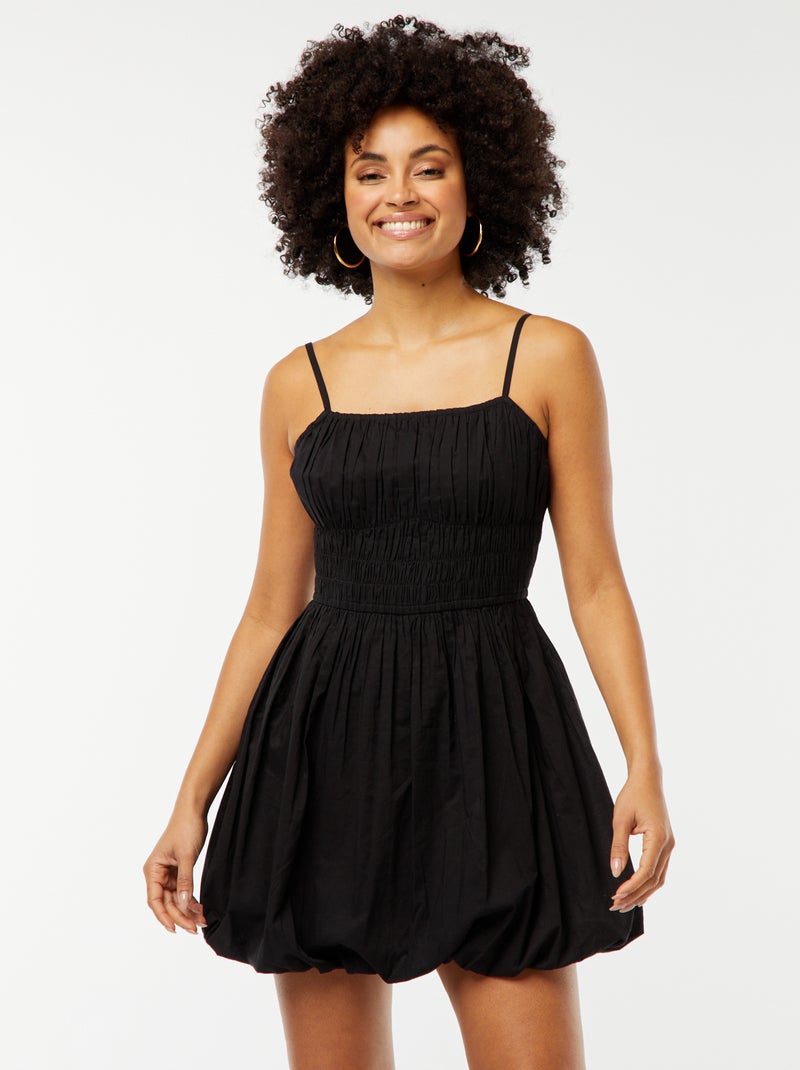 Vestido curto com favos de mel Preto - Kiabi