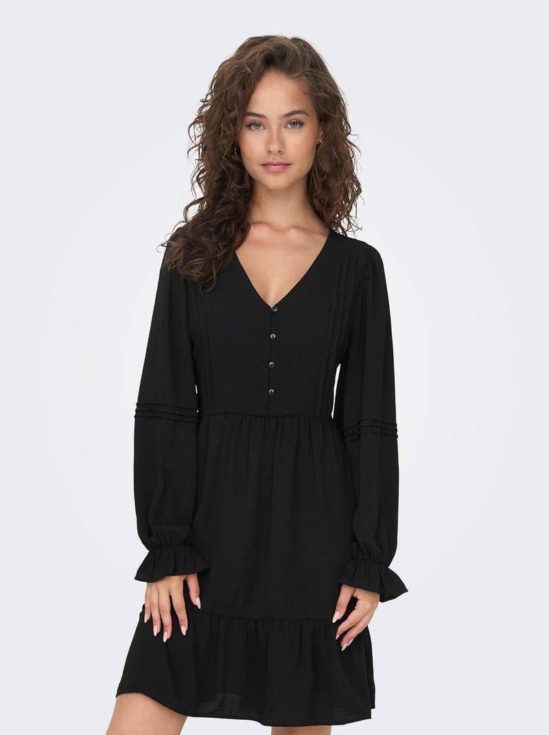 Vestido curto com folhos Preto - Kiabi