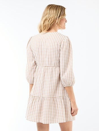 Vestido curto com folhos xadrez