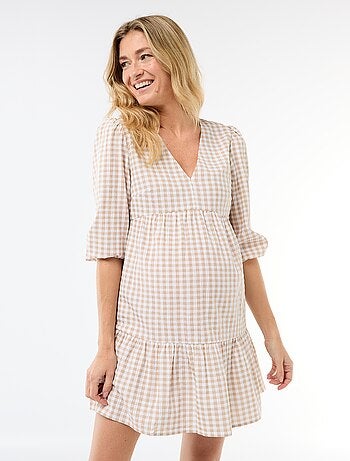 Vestido curto com folhos xadrez