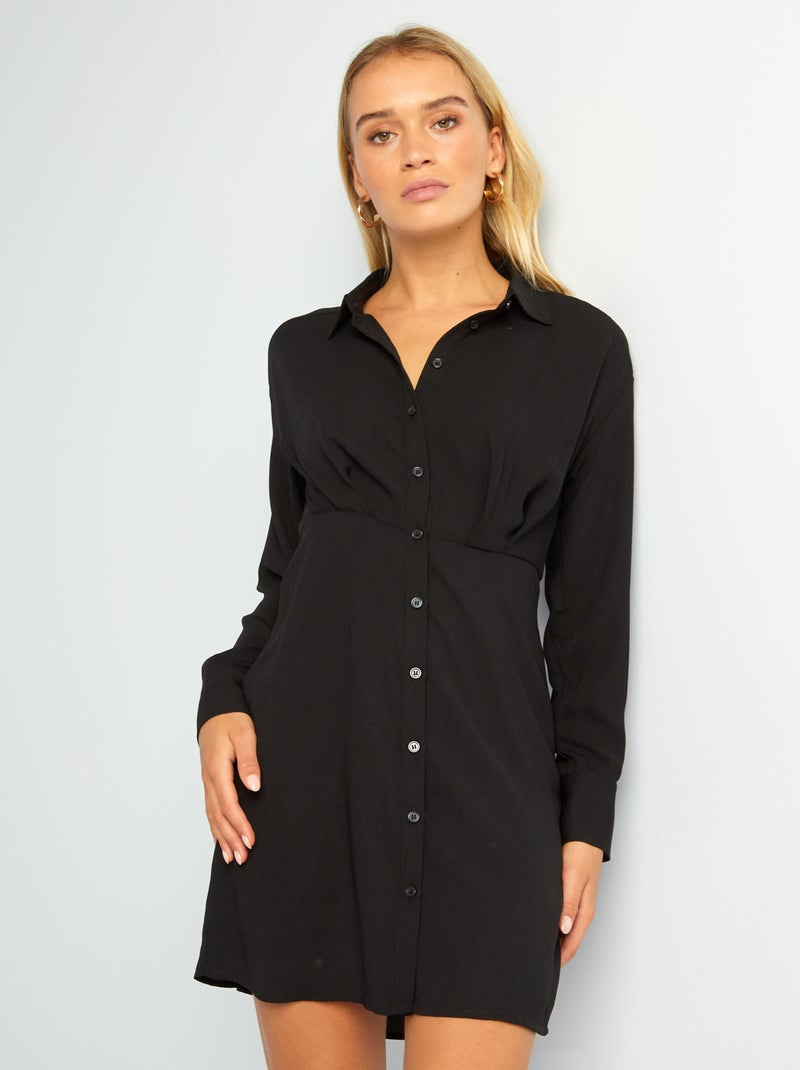Vestido curto com gola de camisa Preto - Kiabi