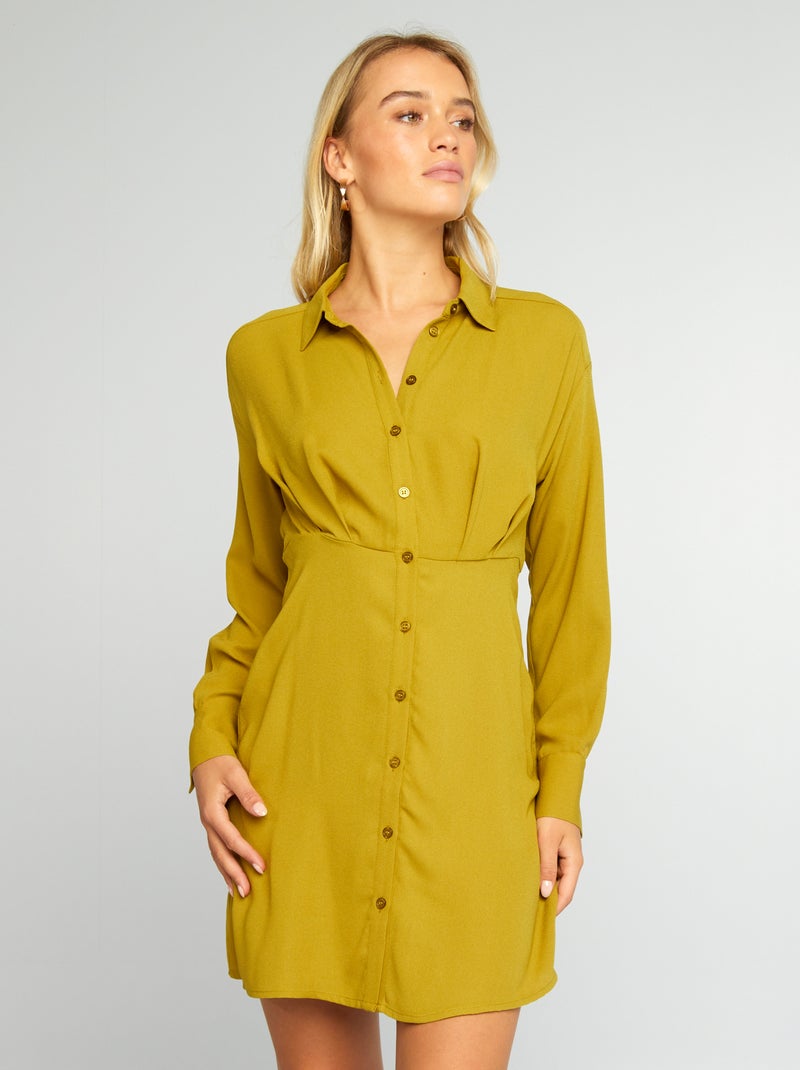 Vestido curto com gola de camisa VERDE - Kiabi