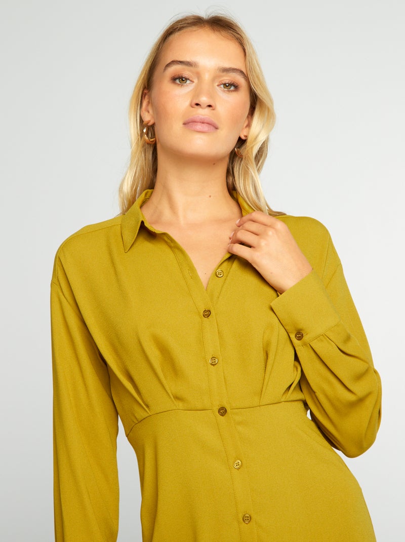 Vestido curto com gola de camisa VERDE - Kiabi