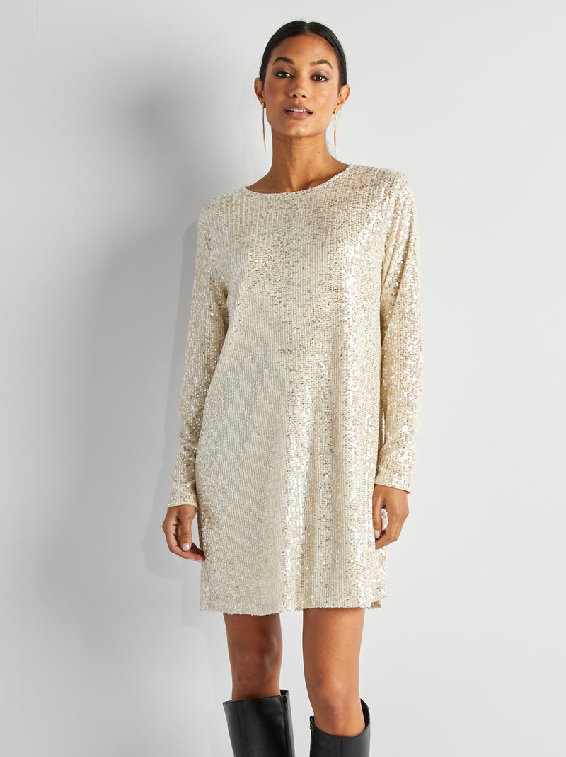 Vestido curto com lantejoulas AMARELO - Kiabi