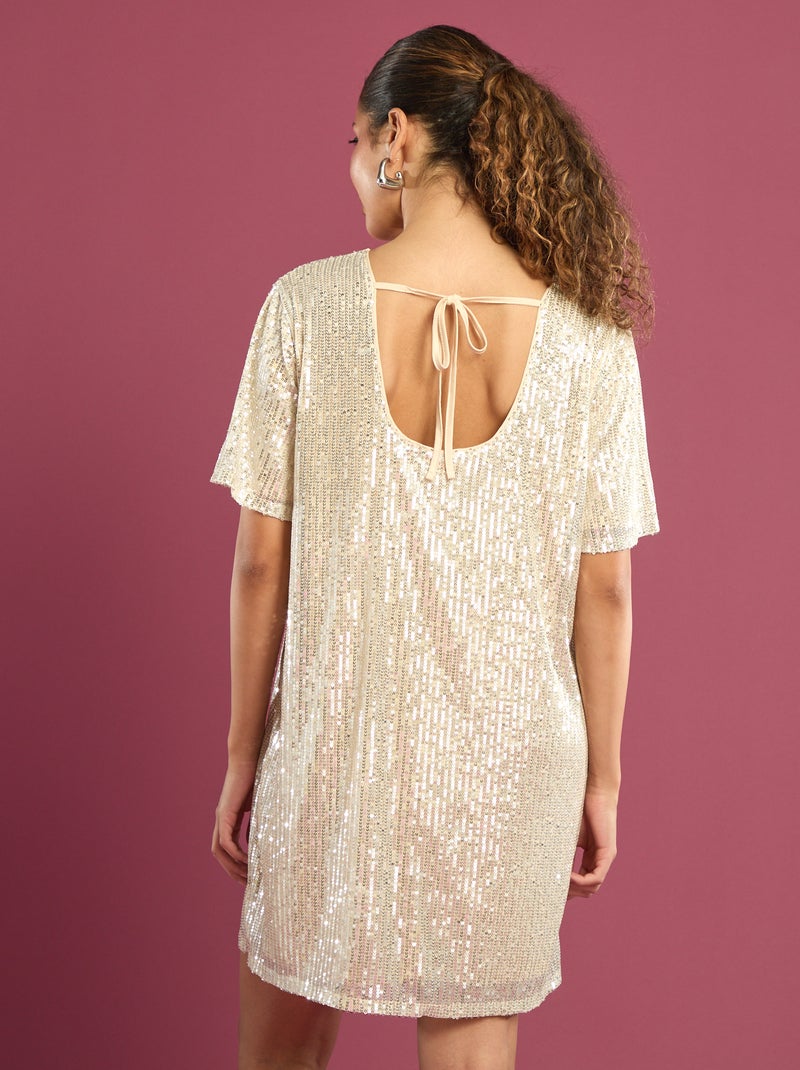 Vestido curto com lantejoulas Bege - Kiabi