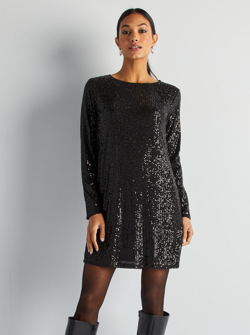 Vestido curto com lantejoulas PRETO - Kiabi
