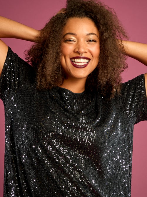 Vestido curto com lantejoulas - Kiabi