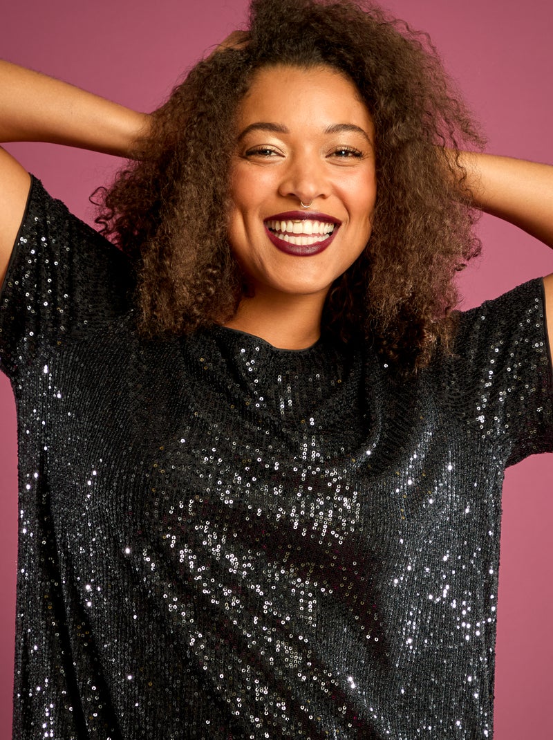 Vestido curto com lantejoulas Preto - Kiabi