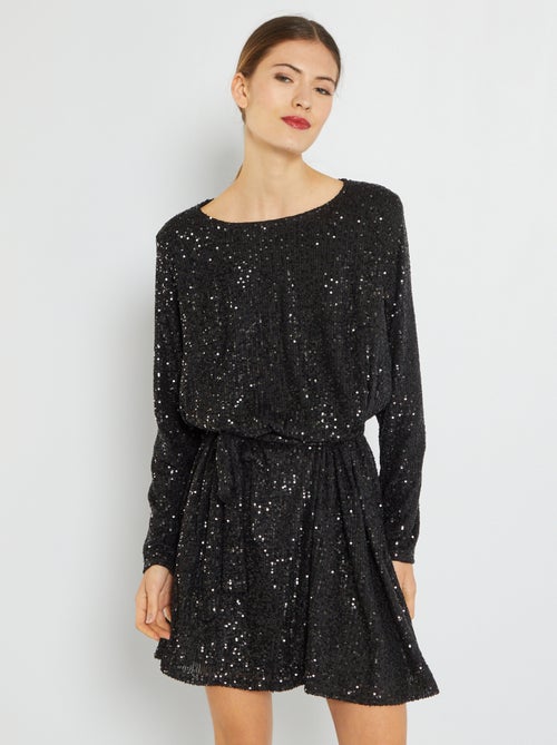 Vestido curto com lantejoulas - Kiabi