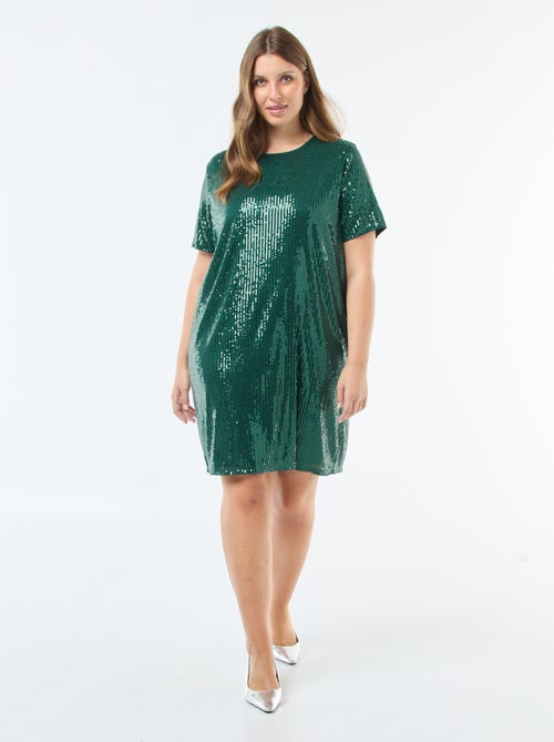 Vestido curto com lantejoulas - Kiabi