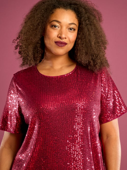 Vestido curto com lantejoulas - Kiabi