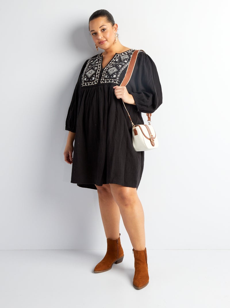Vestido curto com mangas 3/4 Preto - Kiabi