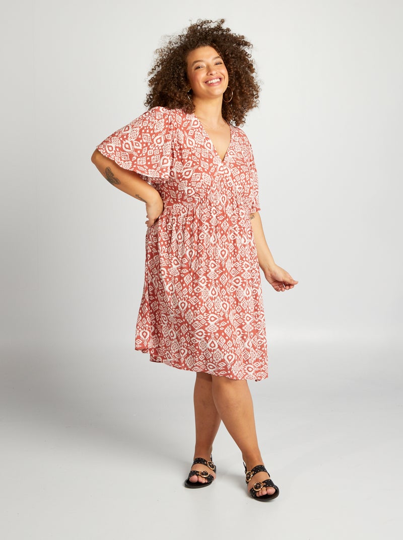 Vestido curto com mangas borboleta CASTANHO - Kiabi