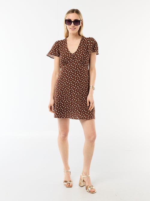 Vestido curto com mangas borboleta em algodão e linho - Kiabi