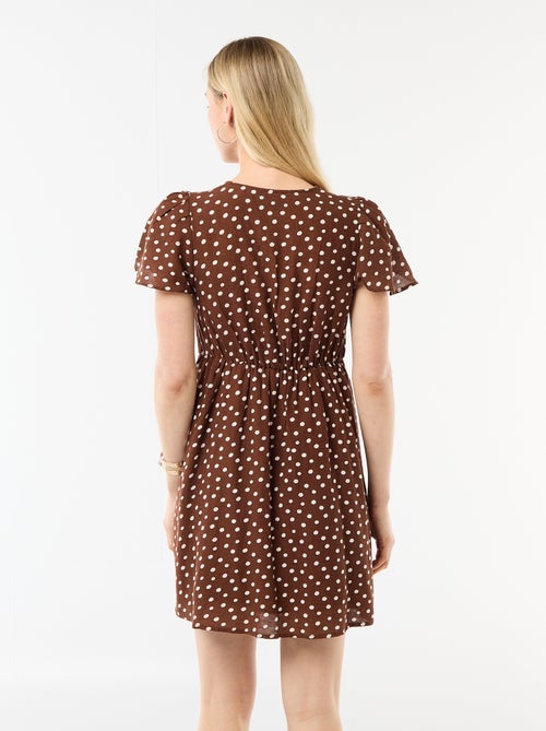 Vestido curto com mangas borboleta em algodão e linho - Kiabi