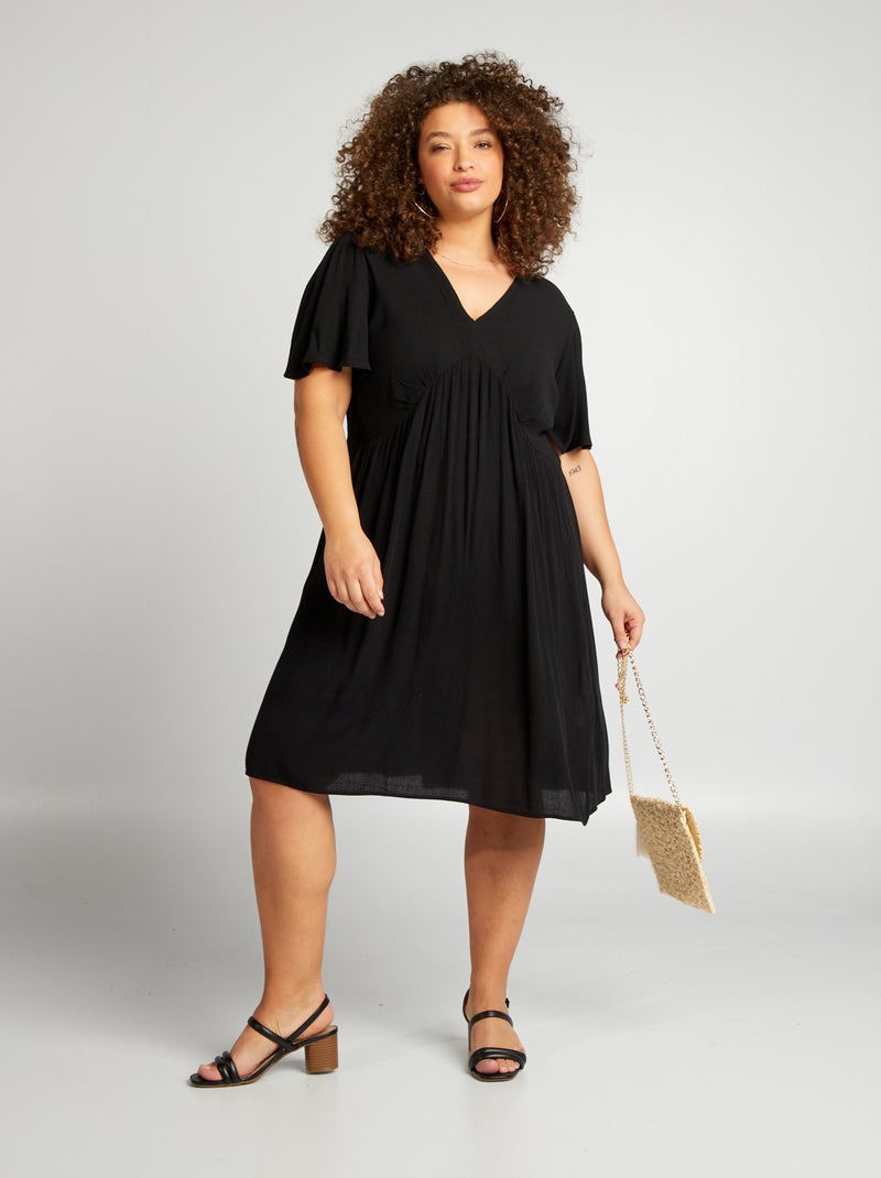 Vestido curto com mangas borboleta Preto - Kiabi