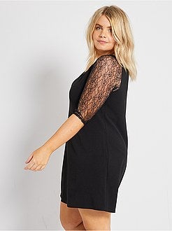 Vestido curto com mangas em renda - Kiabi