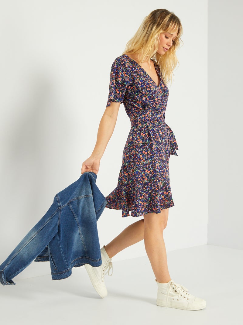 Vestido curto cruzado 'JDY' AZUL - Kiabi