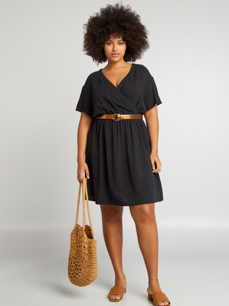 Vestido curto cruzado Preto - Kiabi
