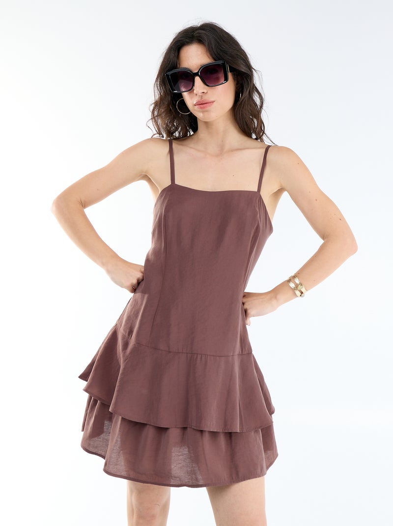 Vestido curto de alças Castanho - Kiabi