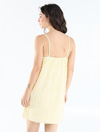 Vestido curto de alças finas com bordados all-over