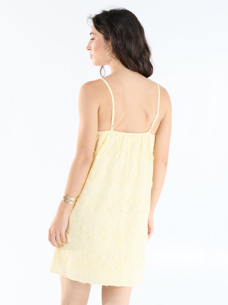 Vestido curto de alças finas com bordados all-over Amarelo - Kiabi