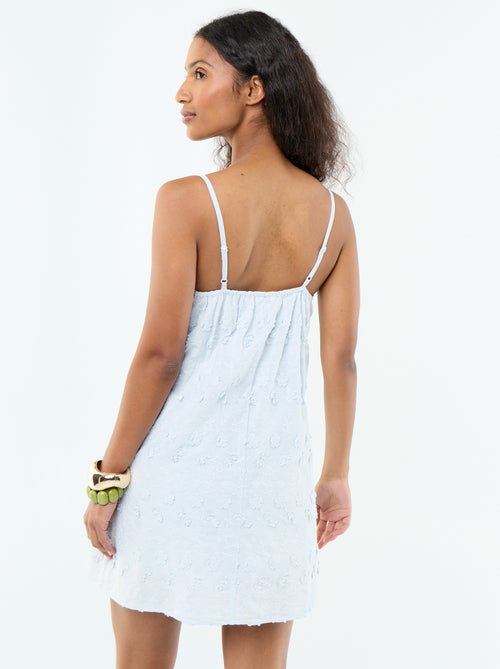 Vestido curto de alças finas com bordados all-over - Kiabi