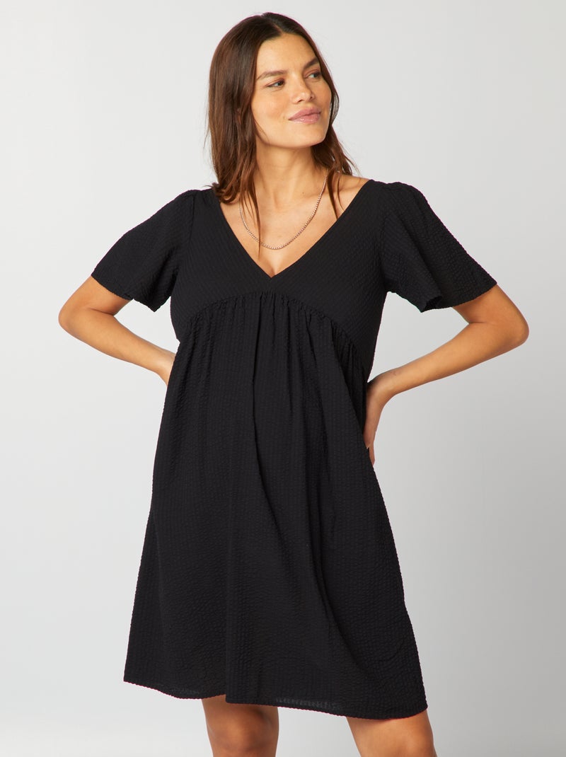 Vestido curto de amamentar de malha texturada Preto - Kiabi