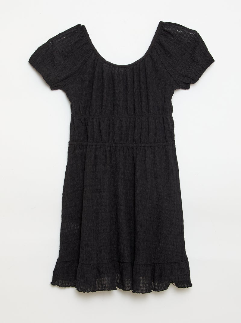 Vestido curto de corte balão de manga curta Preto - Kiabi