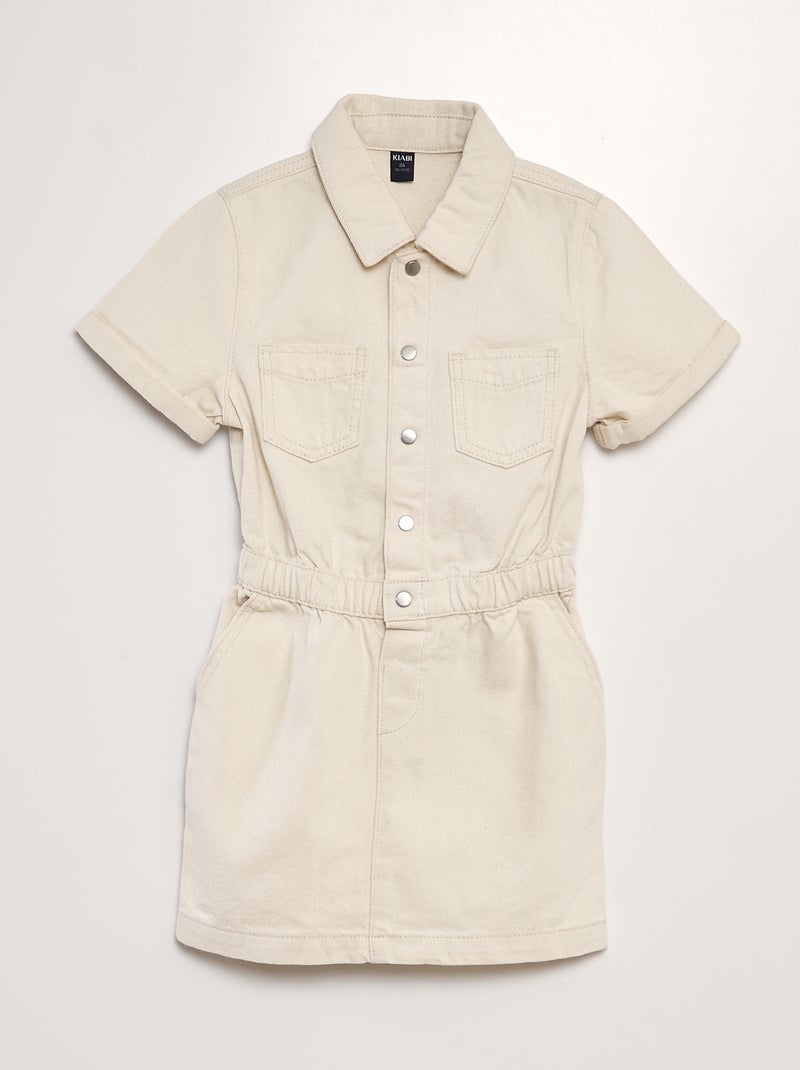 Vestido curto de ganga com cintura elástica BRANCO - Kiabi