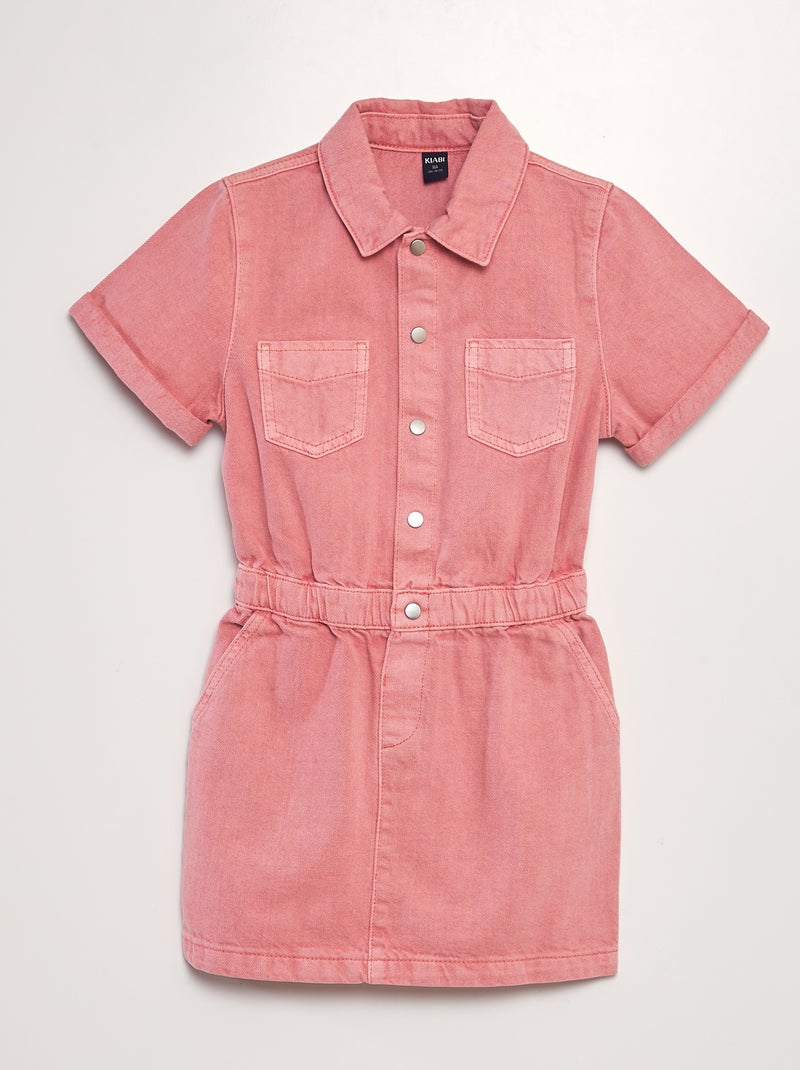 Vestido curto de ganga com cintura elástica Rosa - Kiabi
