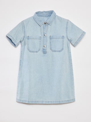 Vestido curto de ganga com colarinho de camisa
