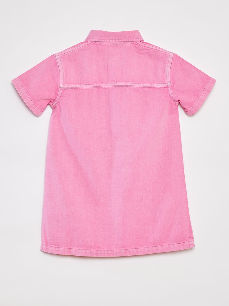 Vestido curto de ganga com colarinho de camisa Rosa - Kiabi