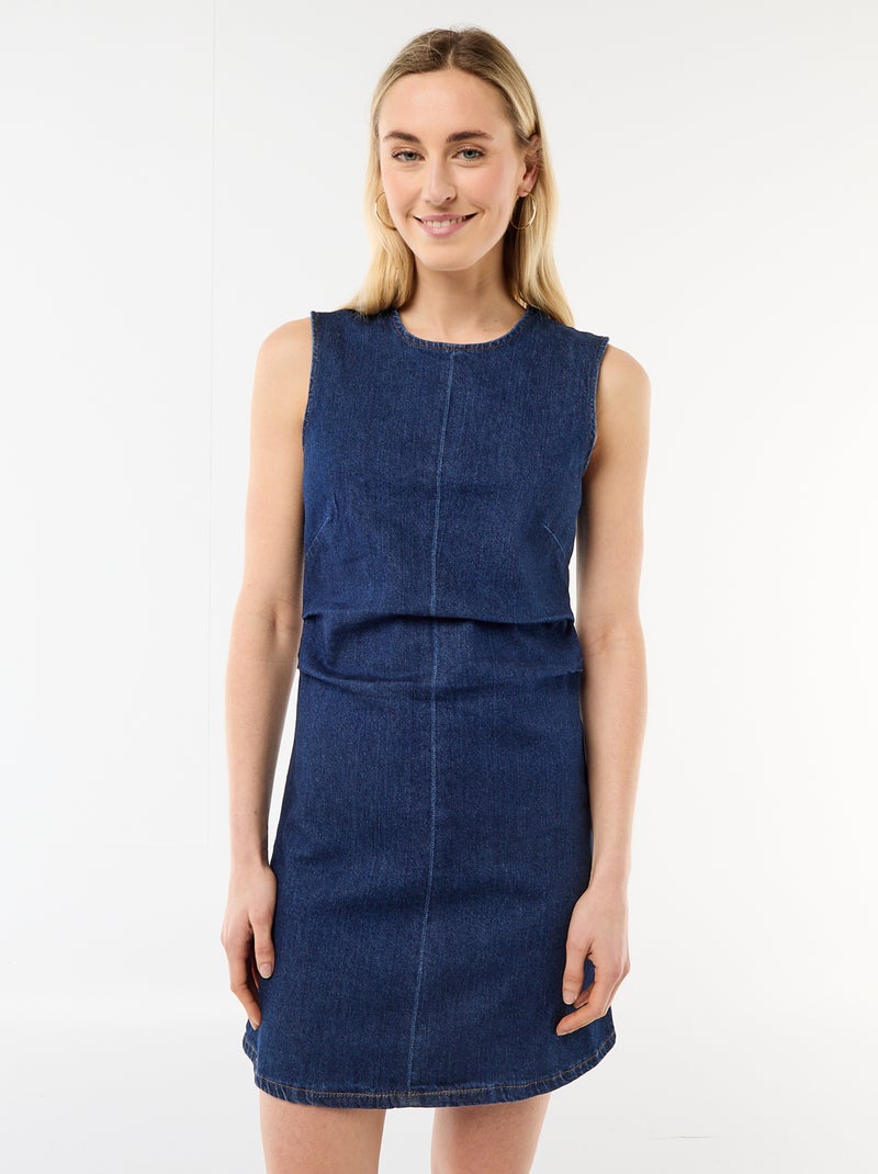 Vestido curto de ganga sem mangas Azul - Kiabi