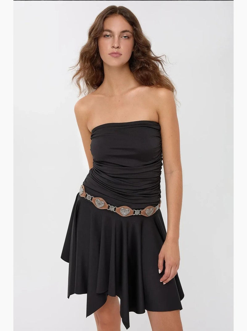 Vestido curto de jersey assimétrico sem mangas hiccup Preto - Kiabi