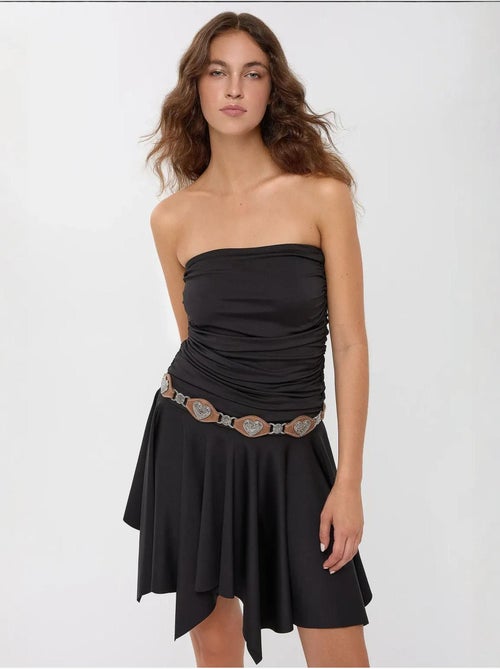 Vestido curto de jersey assimétrico sem mangas - Kiabi Vestido curto de jersey assimétrico sem mangas - Kiabi