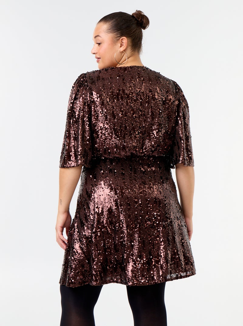 Vestido curto de lantejoulas Castanho - Kiabi