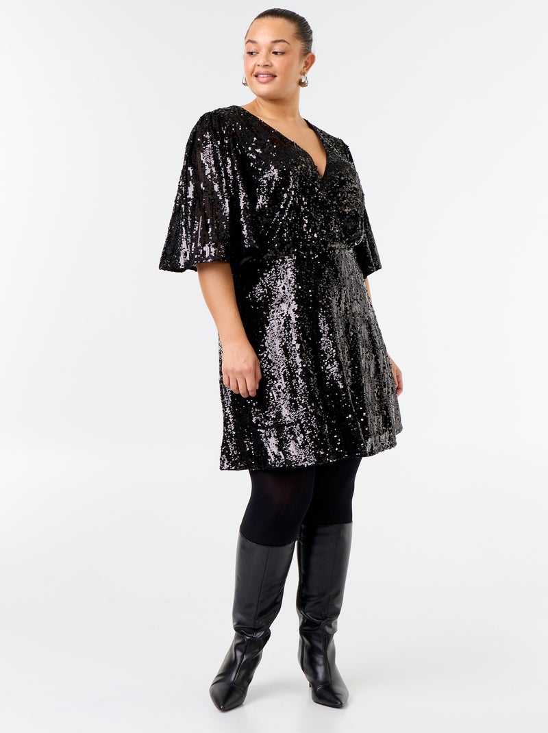 Vestido curto de lantejoulas Preto - Kiabi
