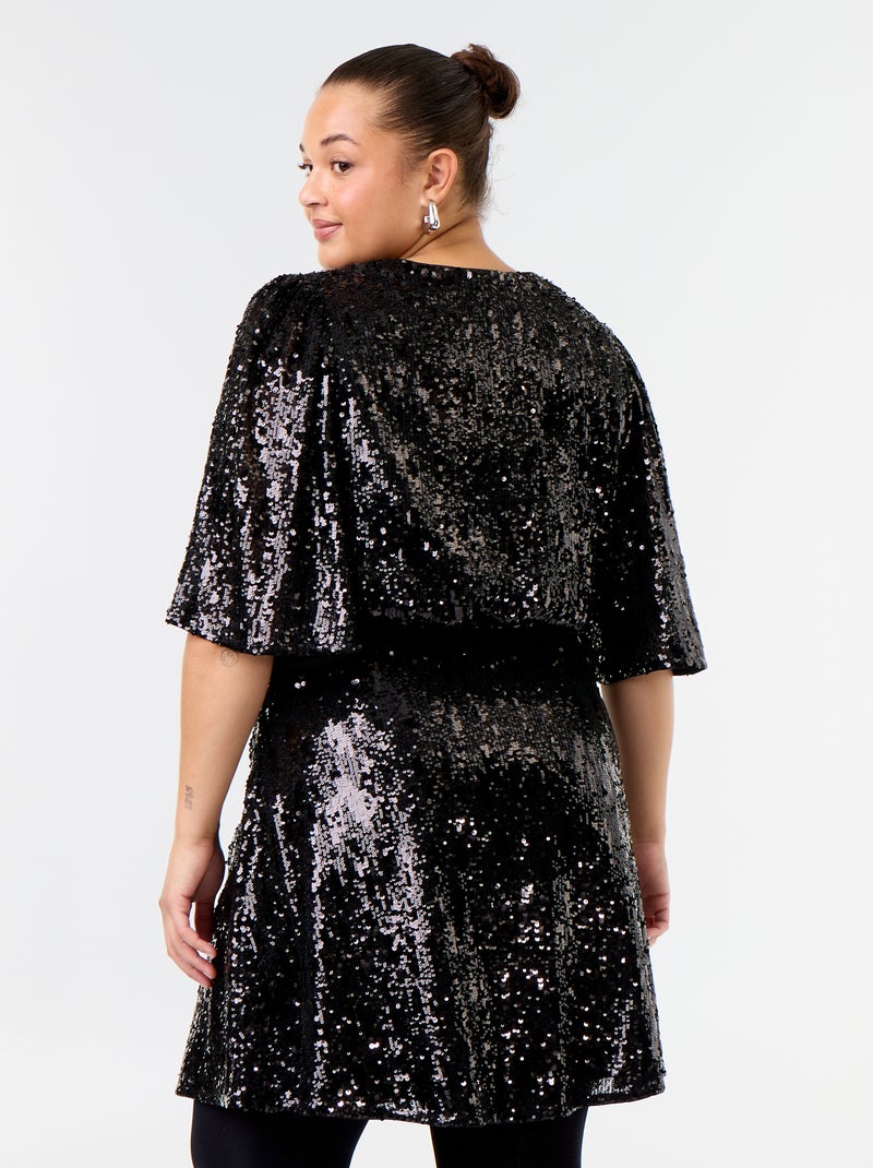 Vestido curto de lantejoulas Preto - Kiabi