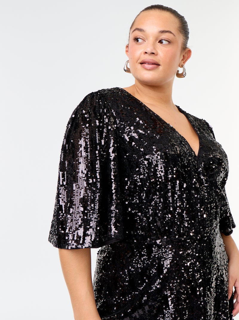Vestido curto de lantejoulas Preto - Kiabi