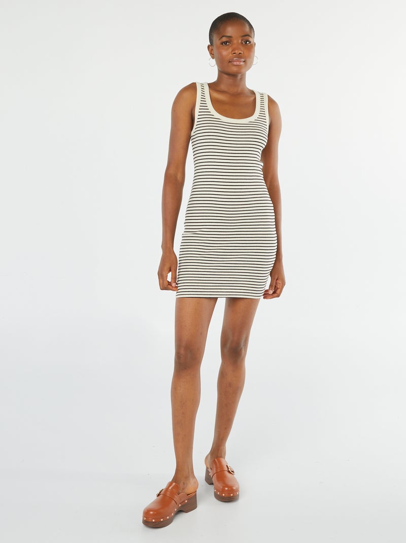 Vestido curto de malha canelada BRANCO - Kiabi