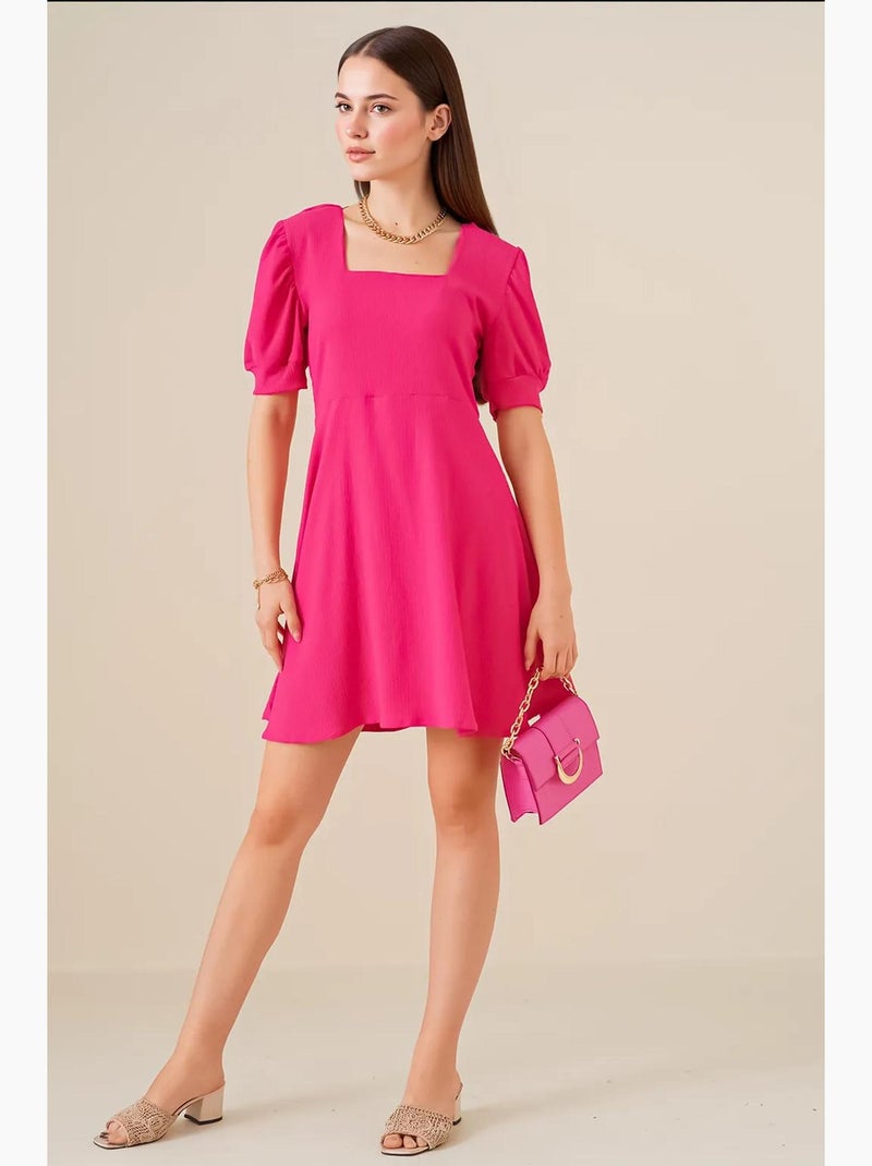 Vestido curto de malha com decote quadrado em pau santo bdart Magenta - Kiabi