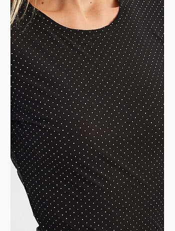 Vestido curto de malha com decote redondo e pedras adornadas e manga comprida hiccup