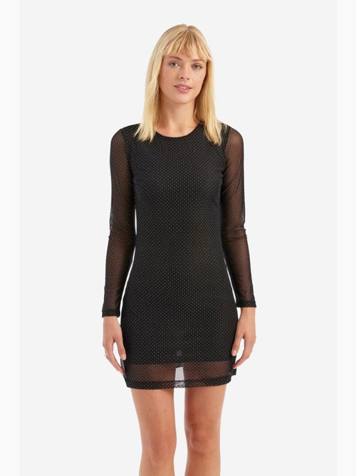 Vestido curto de malha com decote redondo e pedras adornadas e manga comprida hiccup - Kiabi Vestido curto de malha com decote redondo e pedras adornadas e manga comprida hiccup - Kiabi