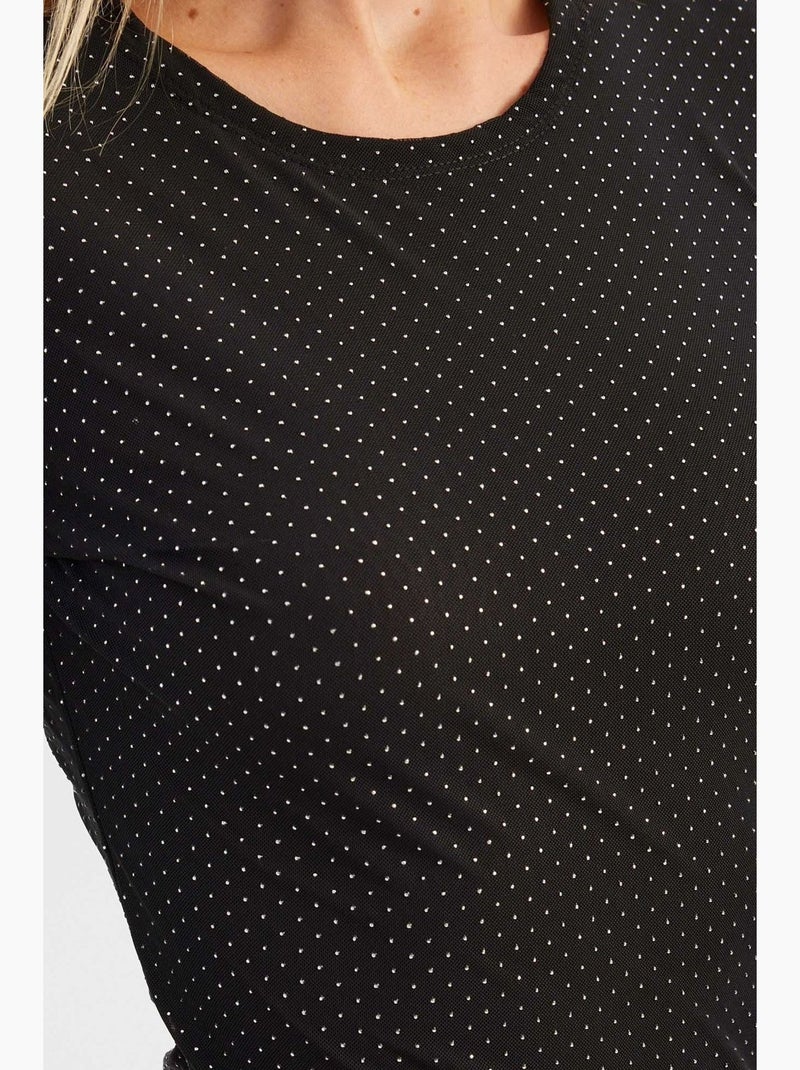 Vestido curto de malha com decote redondo e pedras adornadas e manga comprida hiccup Preto - Kiabi