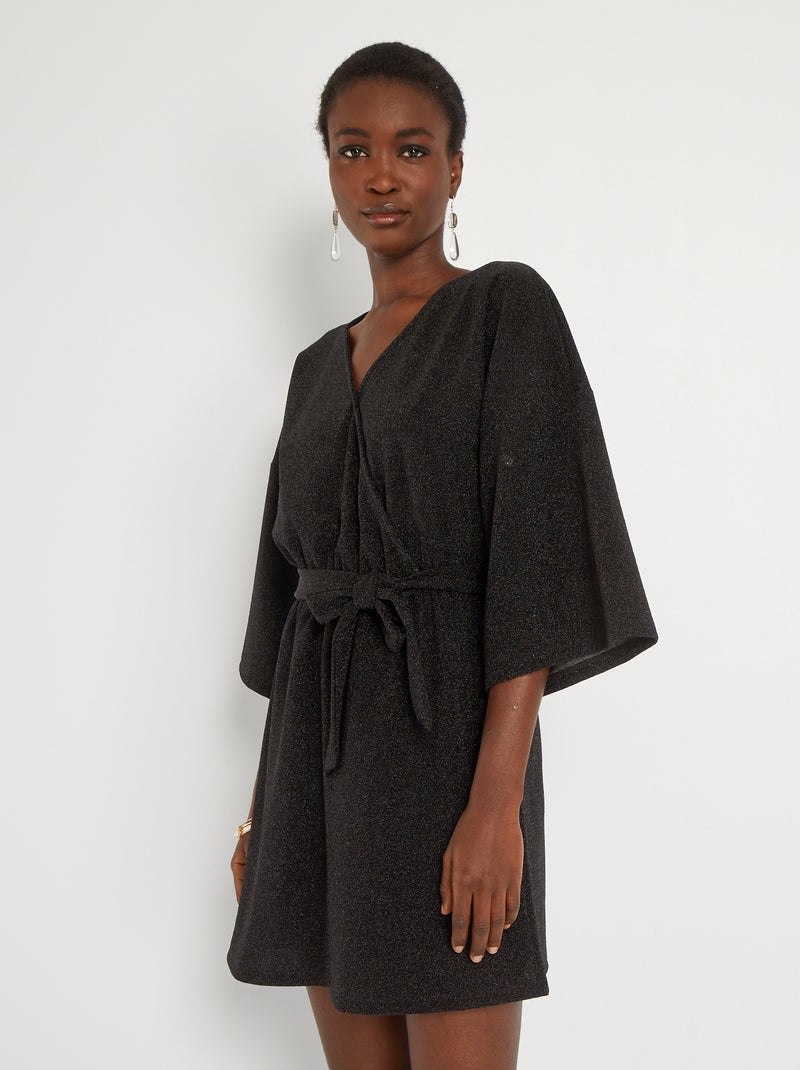 Vestido curto de malha iridescente PRETO - Kiabi